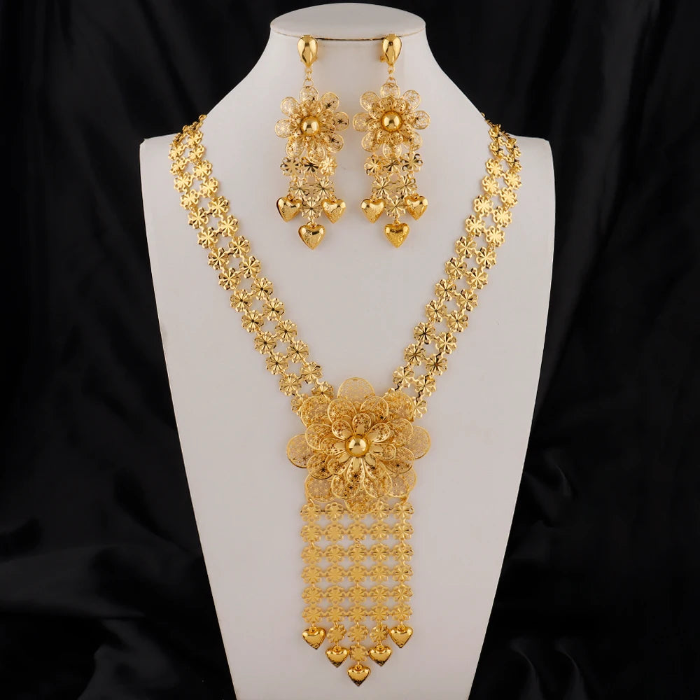 Dubai Necklace and Earrings Set Statement Design for Brides Wedding Attire Bridesmaids' Gifts, and Women's Jewelry Set