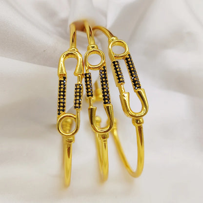 3pcs Black Zircon Cuff Bangles Dubai Gold Color Jewelry Wedding Bride Women Crystal Charm Bracelets Birthday Anniversary Gifts