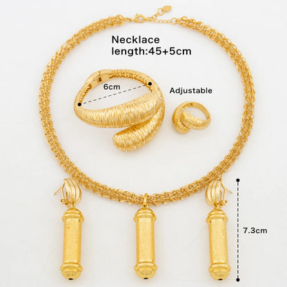 Dubai Necklace Earrings Jewelry Set for Women 45cm Chain African Gold Color Bracelet Ring for Sexy Party Queen Fashion Jewelry