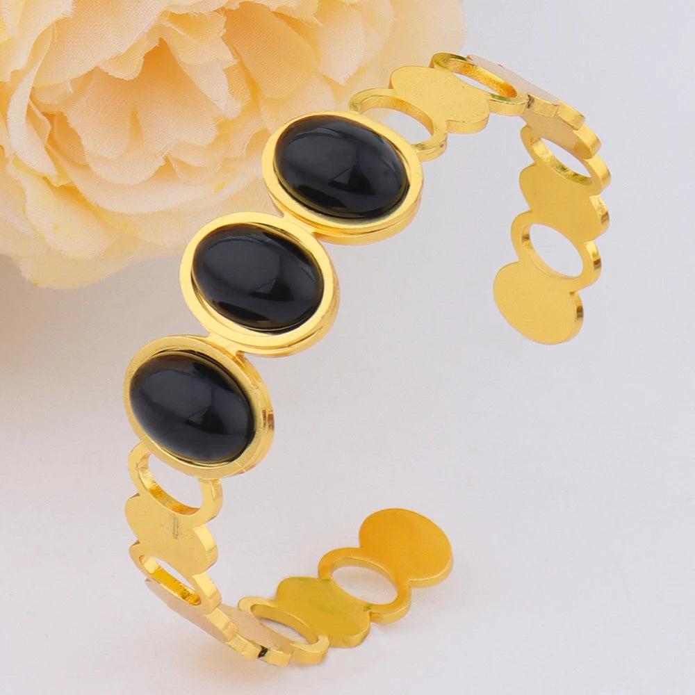 Luxurious High-quality Stainless Steel Gold Color Cuff Bracelet Bangle for Women Gold Plated Waterproof Jewelry Gifts