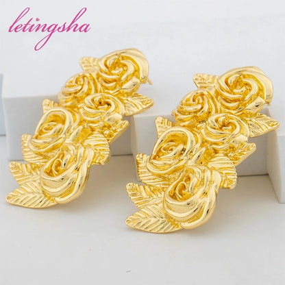 Luxury Noble Gold Plated Necklace Earring Ring Bracelet Set for Women Complex Design Jewelry Set Gift for Party Wedding