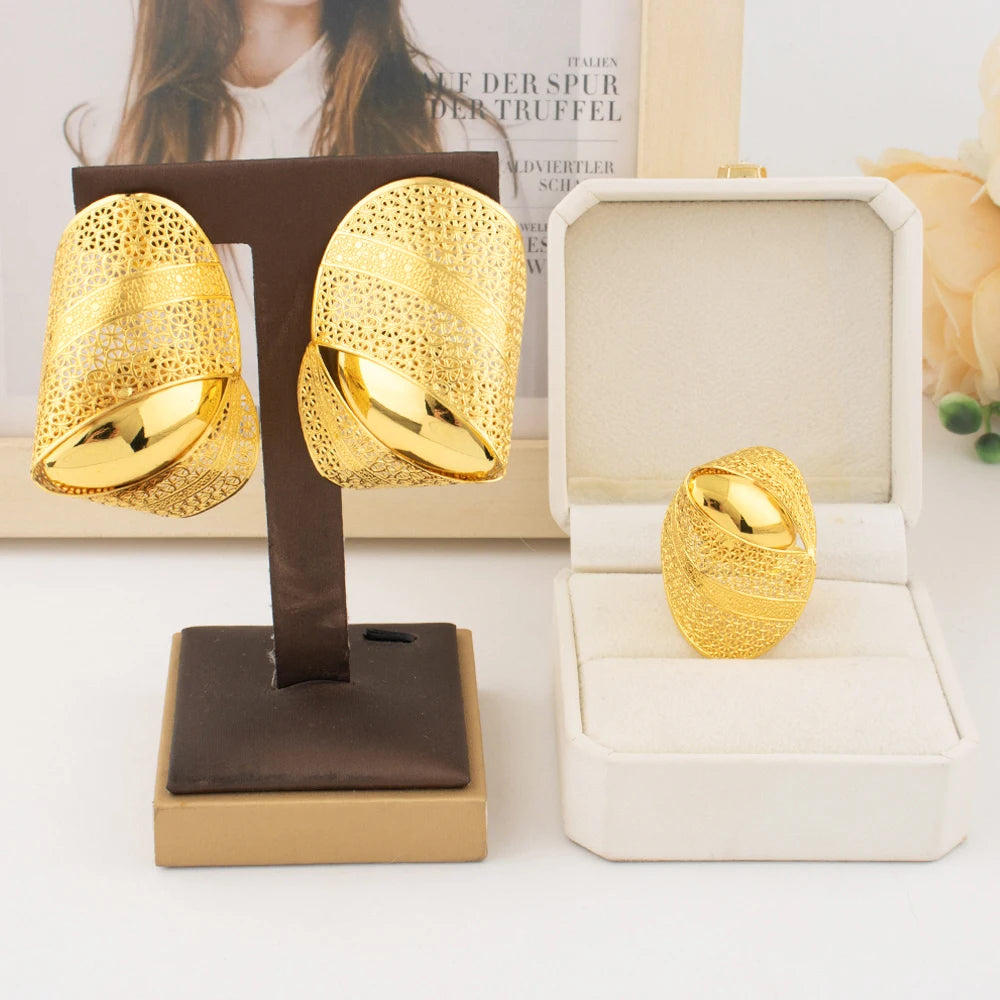 2025 African Luxury Bow Tie Necklace Earrings for Women Party Wedding Banquet Nightclub Gold Plated Jewelry Gift