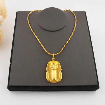 Gold Color Egyptian Pharaoh Pendant Fashion18K Golden Plated Necklace Mens Women Egyptian Jewelry Music Festival Party Gift