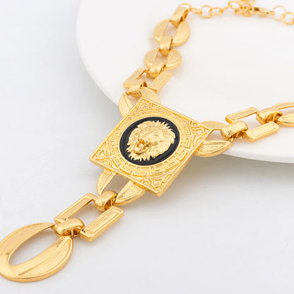 YM Necklace For Women Dubai Gold Plated Lion's Head Jewelry Sets Cuff Bangles Rings Fashion Dangle Earrings for Banquet Party
