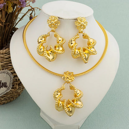 Dubai Jewelry Set for Women 45cm Necklace Morocco Gold Plated Stud Earrings Note Shape for Aesthetic Gifts Sexy Party Queen