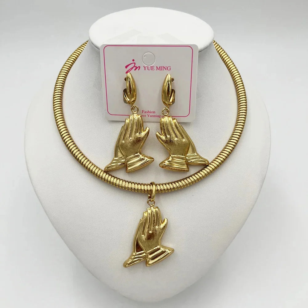 Dubai Jewelry Sets For Women Large Earrings and Pendant Necklace 2Pcs Set Nigeria Bridal Weddings Party Accessory Gifts