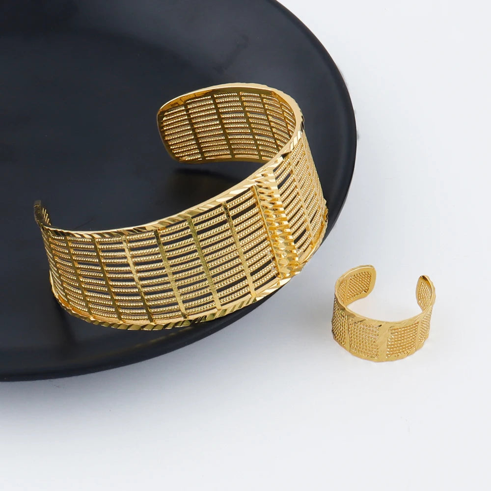 Hot Selling Italian 24k Gold Plated Jewelry Set Women's Wedding Party Banquet Big Pendant Earrings Bracelet Ring Sets Gifts