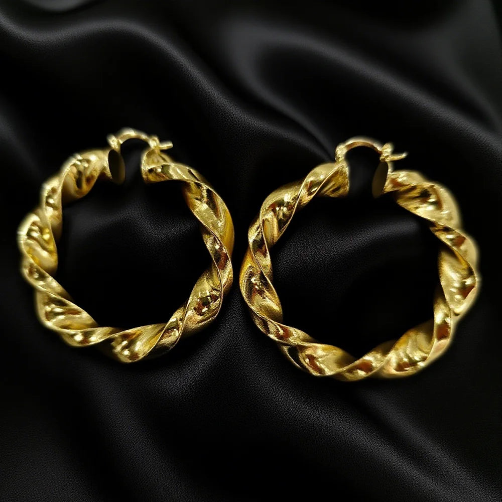 18K Gold Plated Twisted Rope Circle Hoop Earrings For Women Earring Wedding Party Gifts Fashion Daily Waterproof Jewelry