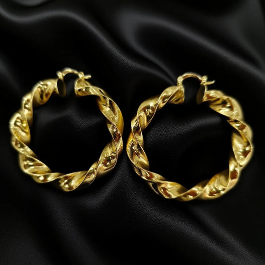 18K Gold Plated Twisted Rope Circle Hoop Earrings For Women Earring Wedding Party Gifts Fashion Daily Waterproof Jewelry