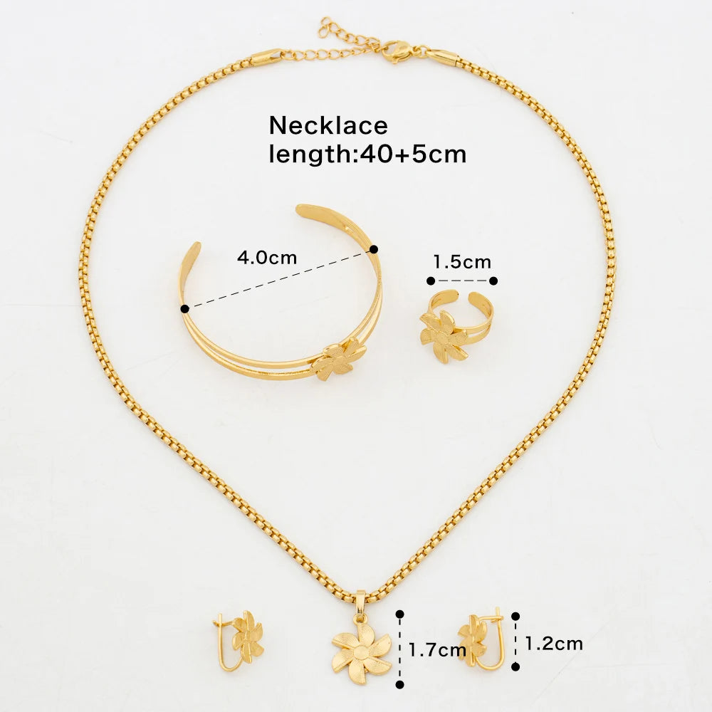 Fashion Gold Color Small Children Jewelry Set for Girl Boy African Dubai Necklace Earrings Bangle Ring Copper Jewelry Gift