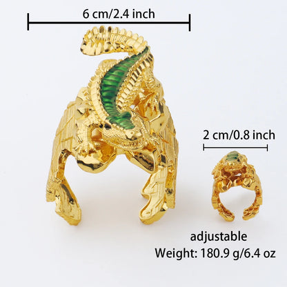 Indian Jewelry Gold Color Bracelets ring set Lizard Design Bangles ring for women jewelry set Girl Party Jewelry Wholesale