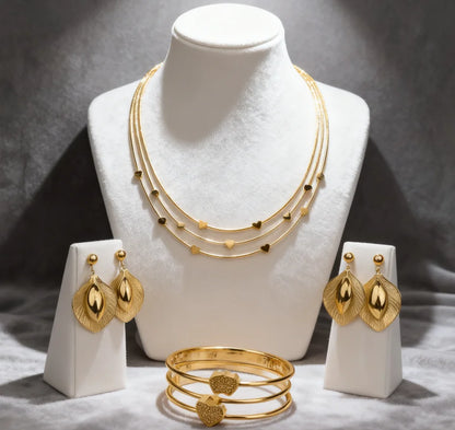 African Love Heart  Jewelry Sets for Women, 4Pcs Earring Set Necklace Bracelet Ring Wedding Party Gift