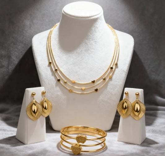 African Love Heart  Jewelry Sets for Women, 4Pcs Earring Set Necklace Bracelet Ring Wedding Party Gift