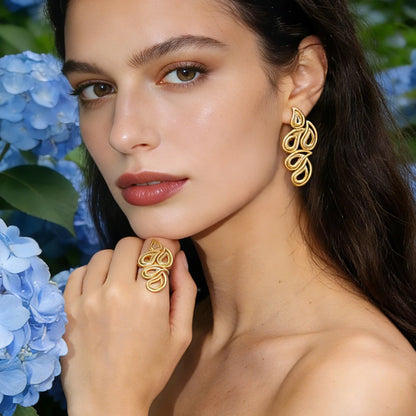Ladies Luxury Jewelry Clip Earrings Ring 2 Piece Bohemian Earrings Jewelry Set African Bride Engagement Earrings Ring