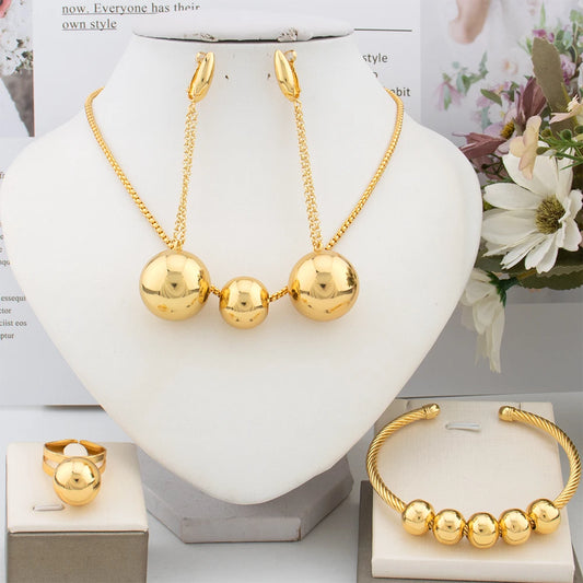 Jewelry Fashion New Drop Earrings Classic Bangle Ring Dubai Necklace Beads Jewelry Set for Women Party Daily Wear Wedding Gift