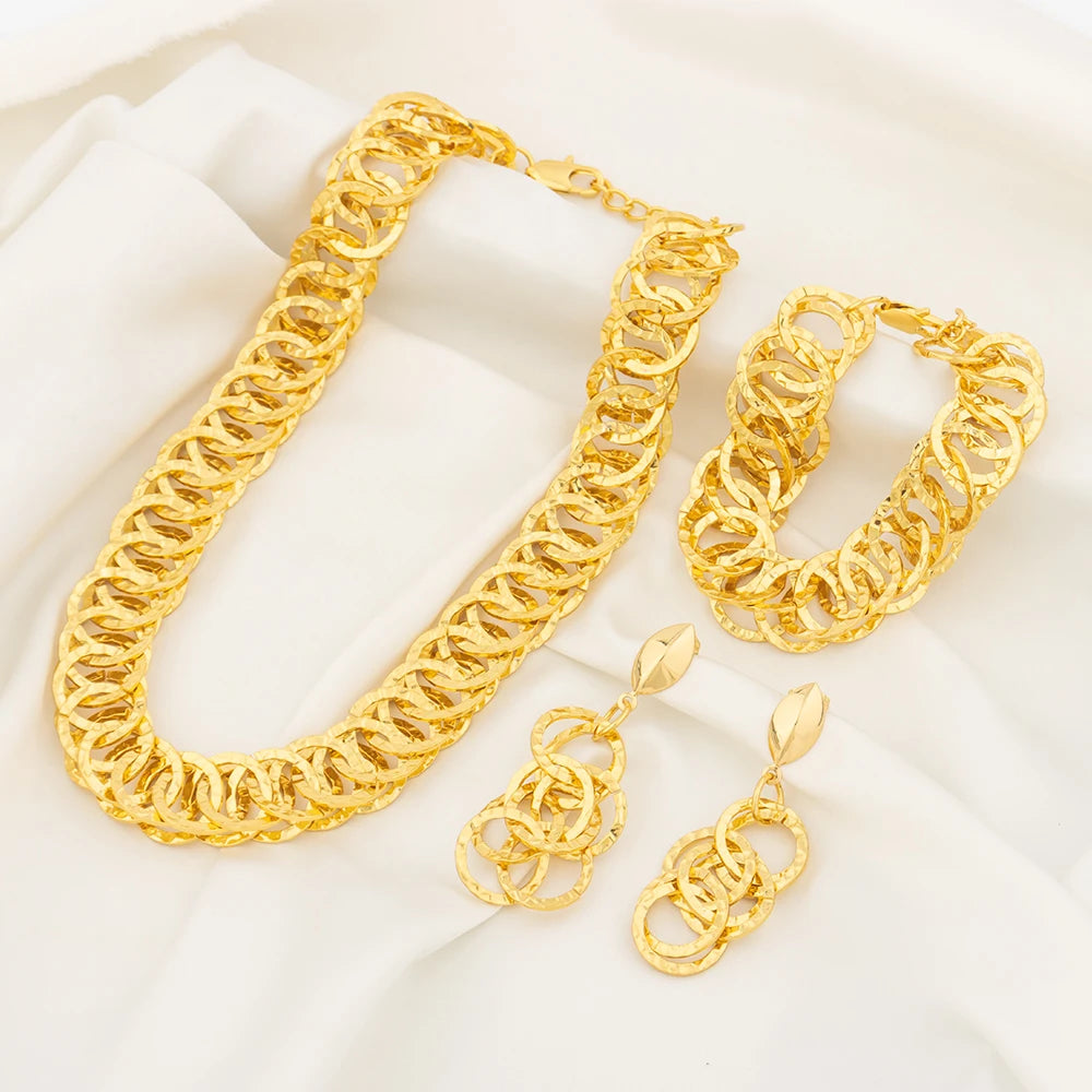 Luxury Necklace Jewelry Set For Women Dubai Gold Color Copper Jewellery African Arabic Wedding Bridal Bracelet Earring Chain Set - YUEMING JEWELRY