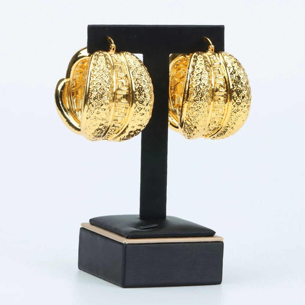 Big Gold Plated Earrings Jewelry for Trendy Women African Dubai Style Round Dangler Earrings Classic Lady Accesories for Party