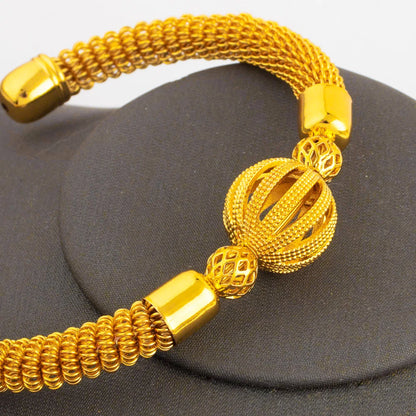 Tone Dubai Bead Grid Adjustable Bangle for Women, Luxury Fashion Bracelet Gift for Party Wedding Mother’s Day, Jewelry