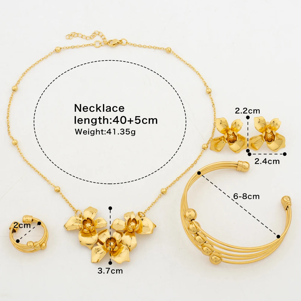 Fashion Jewelry Sets Luxurious Flower Earrings Elegant Necklace Women's Cuff Bangles Ring Banquet Wedding Jewelry Accessories