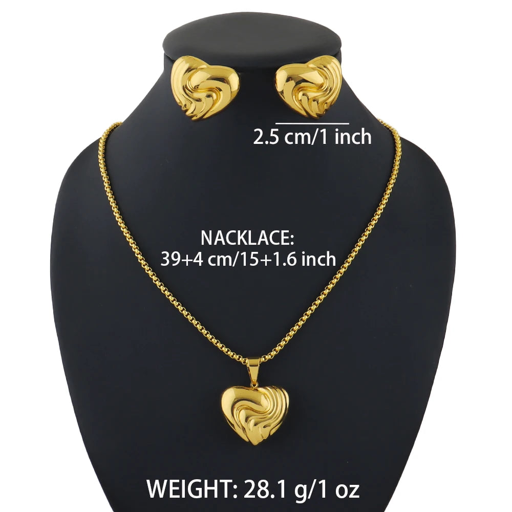 Heart Love Pendant Necklace & Double Earrings Jewelry Set for Women, Exquisite Wedding Gift, Minimalist Design Fashion Accessori