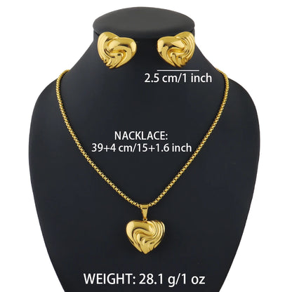 Heart Love Pendant Necklace & Double Earrings Jewelry Set for Women, Exquisite Wedding Gift, Minimalist Design Fashion Accessori