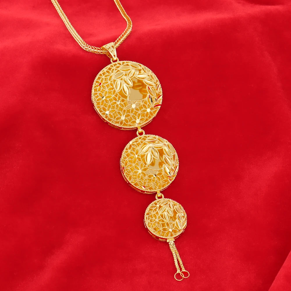 Luxury Dubai Jewelry Earrings Necklace Jewelry Sets For Women India Gold Color Hollow Design Wedding Accessory Bridal Party Gift