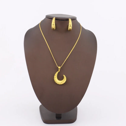 Dubai Crescent Moon Earrings & Necklace Set for Women, Luxury Wedding Party Gift, Trendy Jewelry Women Set