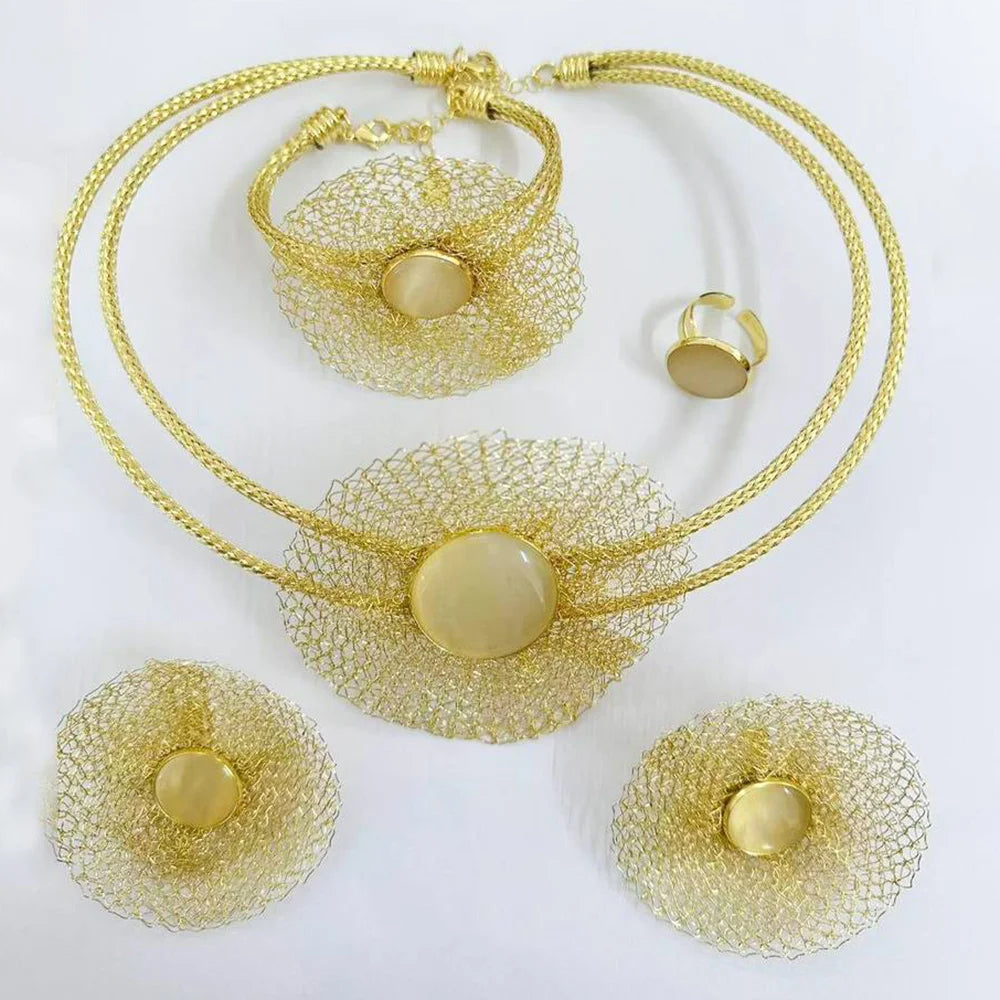 Simple elegant Irregular Flower Jewelry Set fine charming Choker Collar Brazalete Aretes Anillo 4PC Jewels Set for New Year Gift