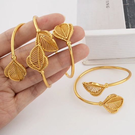 New Cuff Bracelet For Women Party Dubai Leaf Shape Bangles  Color Bangles Jewelry Accessories For Party Anniversary Gift