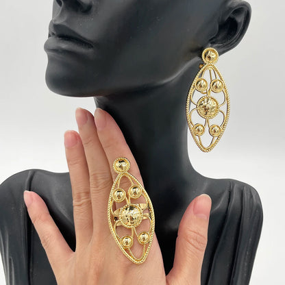 2Pcs Stylish Vintage Earrings Ring Premium Alloy Irregular Spiral Jewelry for Women Party Geometric Hollow Circular Jewellery