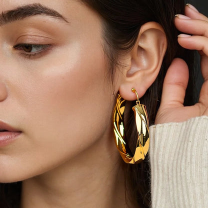 Fashion Glossy Stainless Steel Chunky Hoop Earrings 18K Gold Plated Geometric Circle Earring Vintage Wedding Party Jewelry