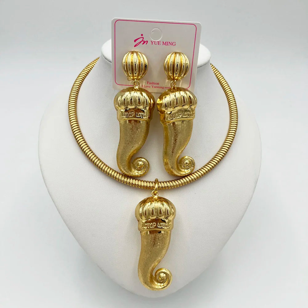 Dubai Jewelry Sets For Women Large Earrings and Pendant Necklace 2Pcs Set Nigeria Bridal Weddings Party Accessory Gifts