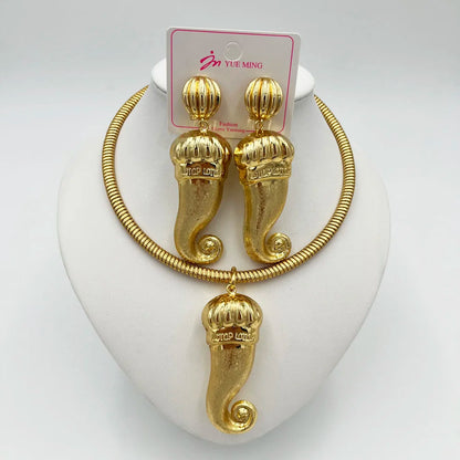 Dubai Jewelry Sets For Women Large Earrings and Pendant Necklace 2Pcs Set Nigeria Bridal Weddings Party Accessory Gifts