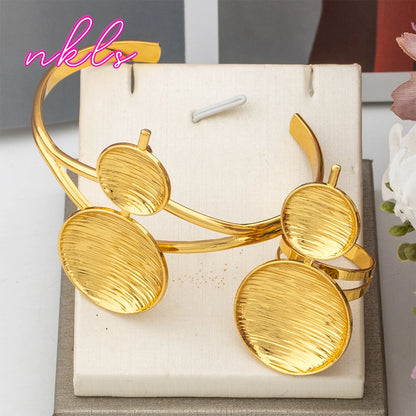 24K Luxury Gold Jewelry Set for Women – Dubai African Round Bangle Earrings Necklace Ring Wedding Party Gift 18K jewellery woma
