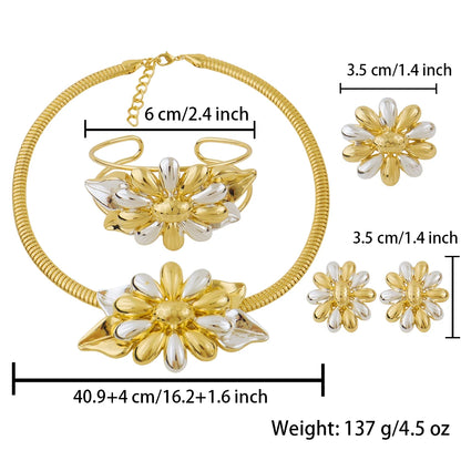 Dubai  Plated Vintage Flower Jewelry Set for Women—Necklace, Earring, Ring & Bracelet in One Elegant jewellery woman gi