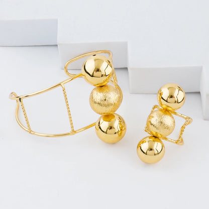 Dubai Beads Design Earrings Pendant Bangle Ring Lady Elegant Jewelry Set Luxury Copper Gold Plated Vintage Jewelry Set for Women