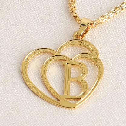 Women Gold Color Initial Alphabet Heart Pendant Charm Jewelry Stainless Steel Necklace Simple Clothing Accessories Party Gift