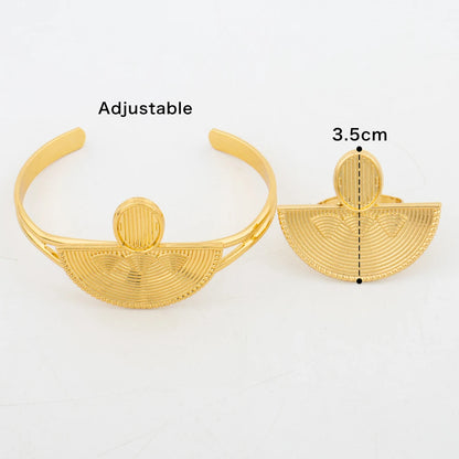 Plated Italian Cuff Bangle & Ring Jewelry Set for Women—Luxury Dubai African Wedding Christmas Gift