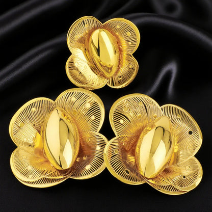 Elegant Multi Layer Petal Flower Earrings 2025 New Women Style Design Ring and Earrings for Women Classic Gold Color Jewelry