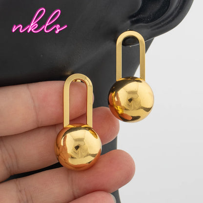 Plated Bead Pendant Necklace & Clip Earring Set for Women, Chic Daily Jewelry Sets, Trendy Banquet Accessories, Elegant