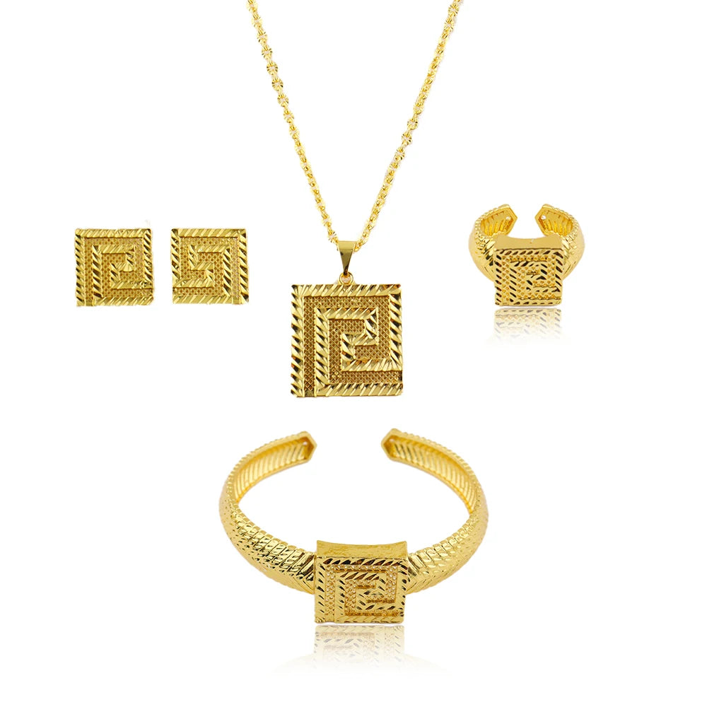 Dubai 18K Gold Color Boutique Jewelry Set Eastern Luxury Jewelry For Men And Women Daily Wear Wedding Anniversary Jewelry Gift