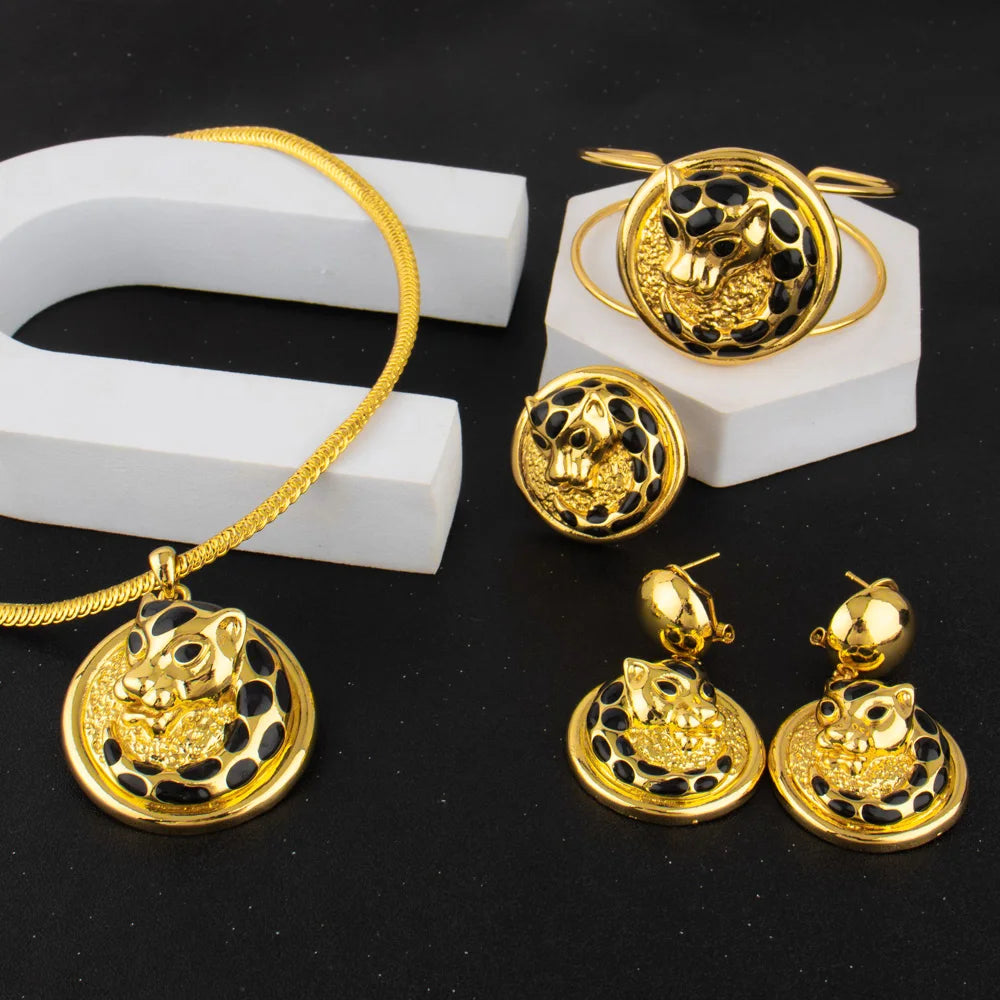 Dubai Plated Bridal Jewelry Set for Women, Indian Nigerian Wedding Necklace & Earring Gift for Jewellery Woman