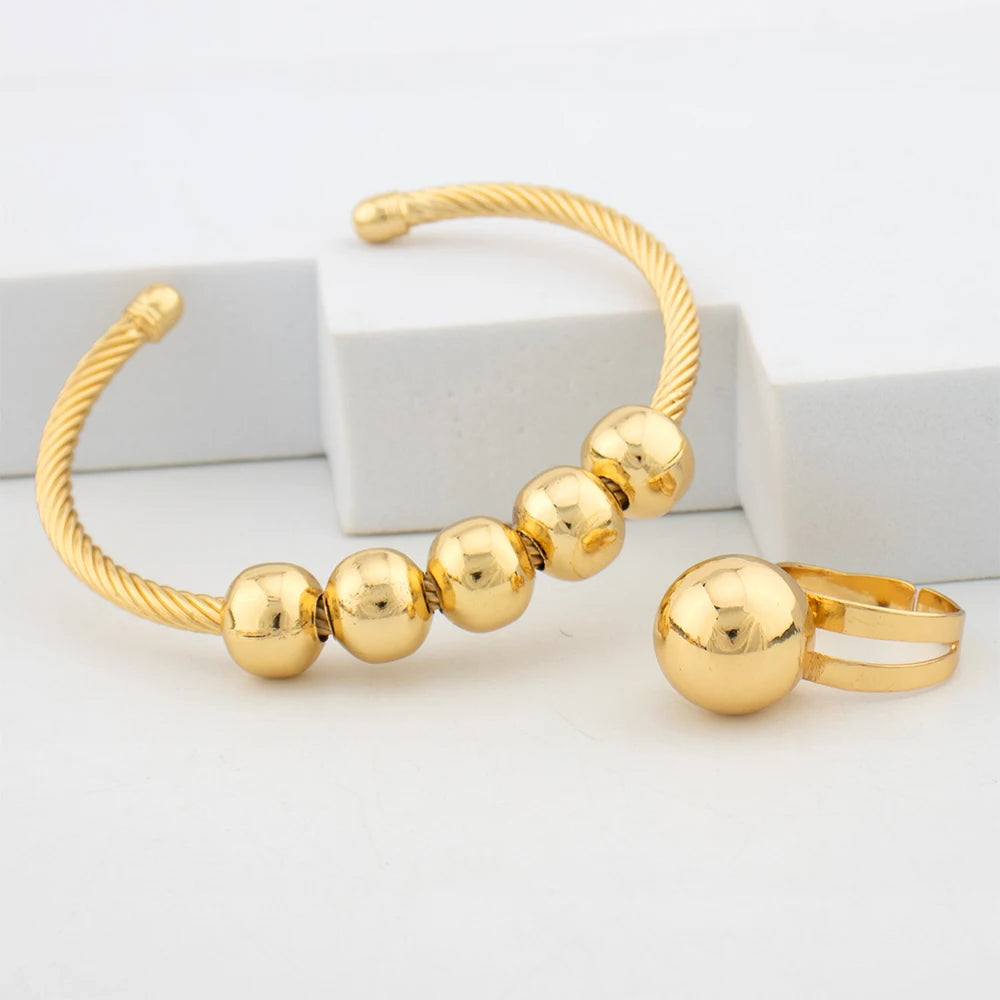 Jewelry Fashion New Drop Earrings Classic Bangle Ring Dubai Necklace Beads Jewelry Set for Women Party Daily Wear Wedding Gift