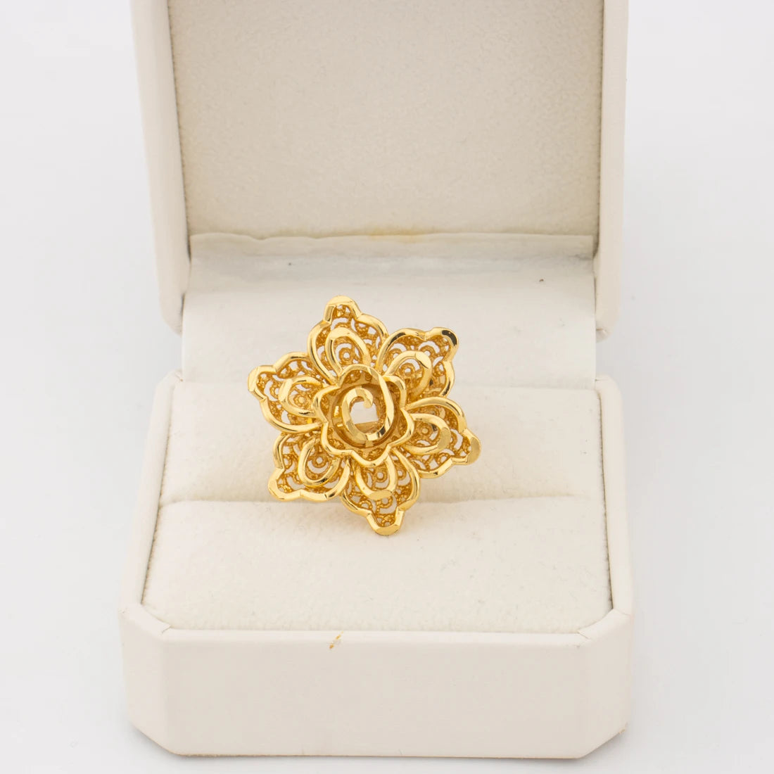 Dubai Gold Color Flower Shape Rings Nigerian Luxury Jewellery Set Africa Bride Wedding Indian Fashion Party Gifts