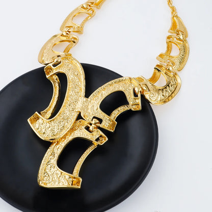 New Exaggerate Jewelry Set Dubai Gold Color Big Necklace Earrings Bracelet Ring Sets Bridal 24k Gold Plated Jewellery Gifts