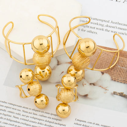 4Sets/lot Bangle with Ring African Jewelry for Weddings Dubai 18k Gold Color Cuff Bracelet and Finger Ring 2Pcs Set for Weddings