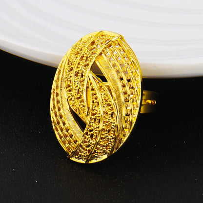 Elegant Nigerian Gold-Tone 3-Piece Jewelry Set for Women – Dubai-Inspired Egg-Shaped Necklace, Noble Stud Earrings & Luxury Rin