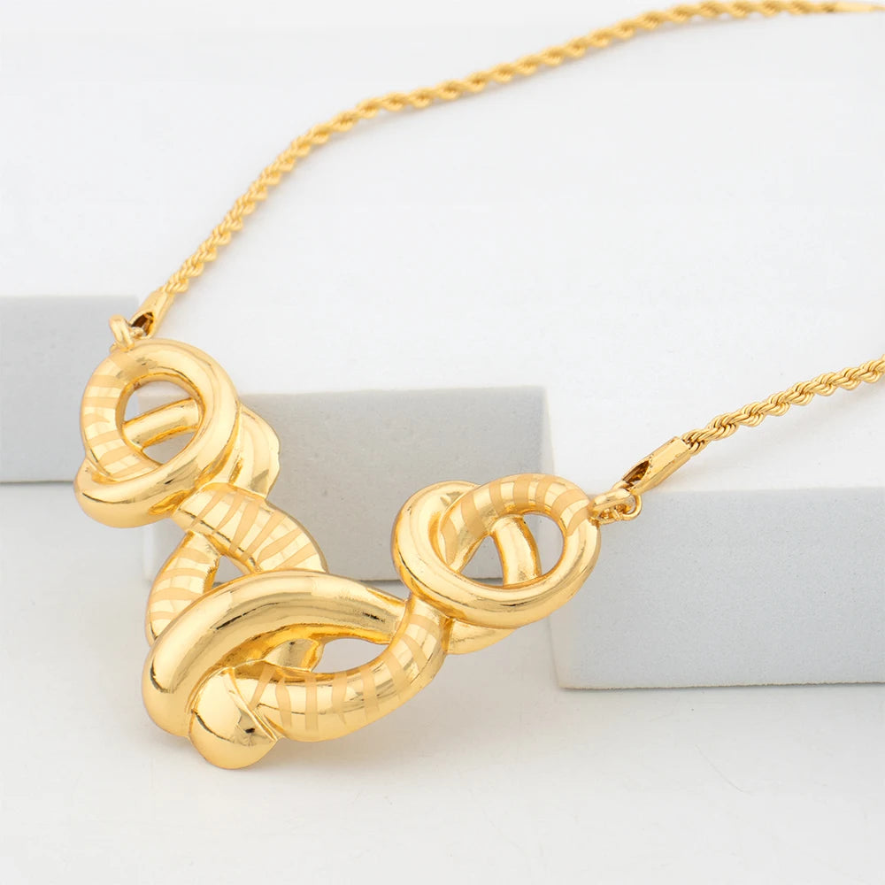 Exquisite Fashion Jewelry Set for Women Arab Gold Color Luxury Necklace Earrings Bangle Ring Set Weddings Dubai Party Daily Wear