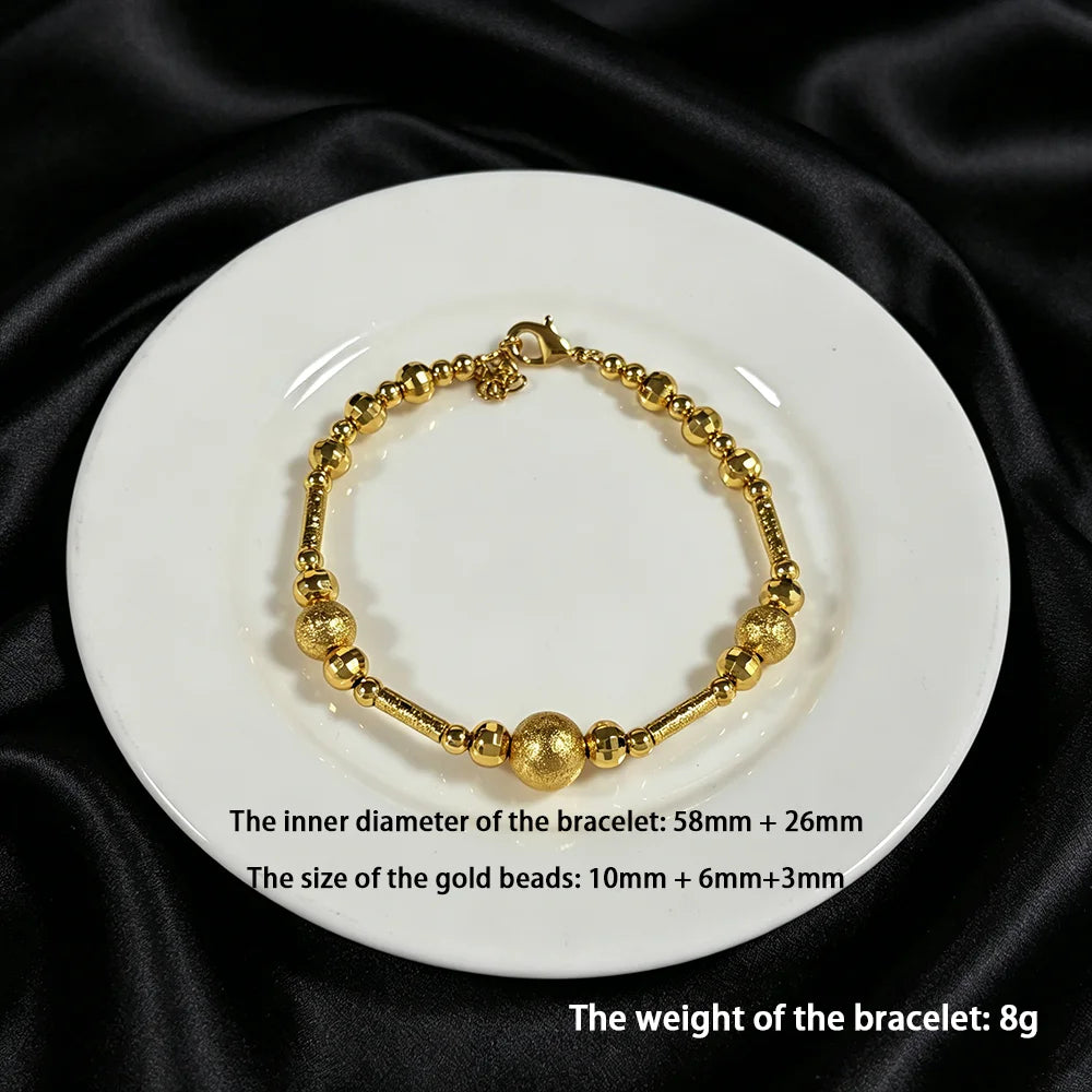 Stainless Steel Beads Bracelets Woman Gold Plated Beaded Bracelet Waterproof Jewelry Daily Wear Party Holiday Jewelry Gifts