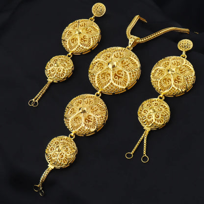 Indian Stainless Steel Jewelry Sets for Women Dubai Gold Plated Necklace Earrings For Set  Wedding Party Gift Bridal Accessory